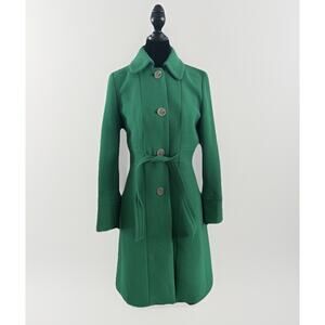 VTG J.Crew Belted Wool Lady Day Coat P8 Kelly Green, Classic Preppy Jenna Lyons